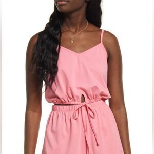 BP Tie Front Pajamas Cropped Cami Top Missing shorts Pink Bubblegum